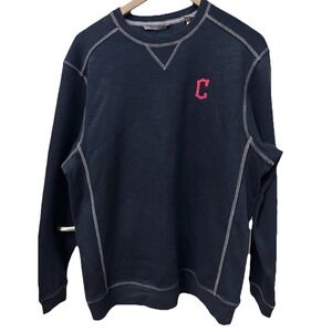 Tommy Bahama Sweatshirt Medium Navy Blue Contrast Stitch Cleveland C Logo